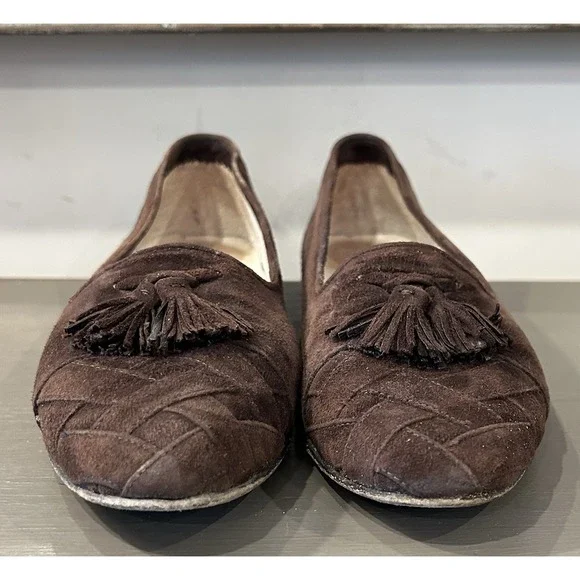 Cole‎ Haan Brown Suede Sz 8 AA Womens Quilted Tassel Fringe Loafer Flat Shoe - Picture 4 of 7